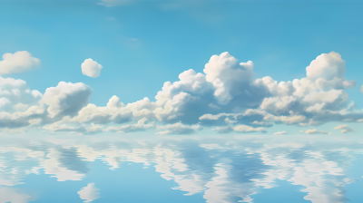 浅水中的蓝天白云倒影摄影图