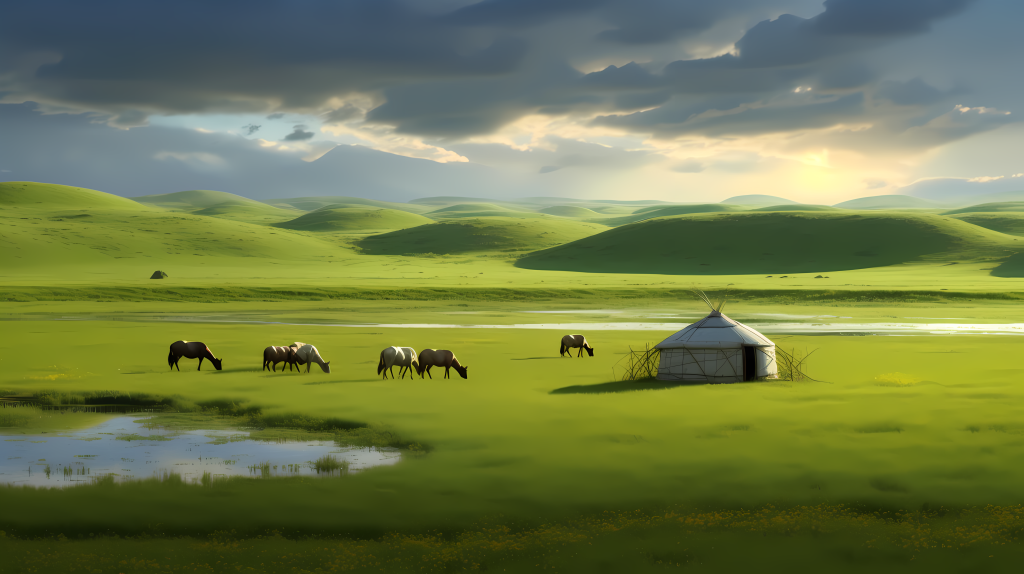 青翠树林下蓝天白云摄影图