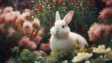花园里的小白兔摄影图片