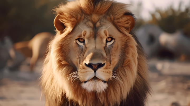 野生动物雄狮凝视摄影图版权图片下载