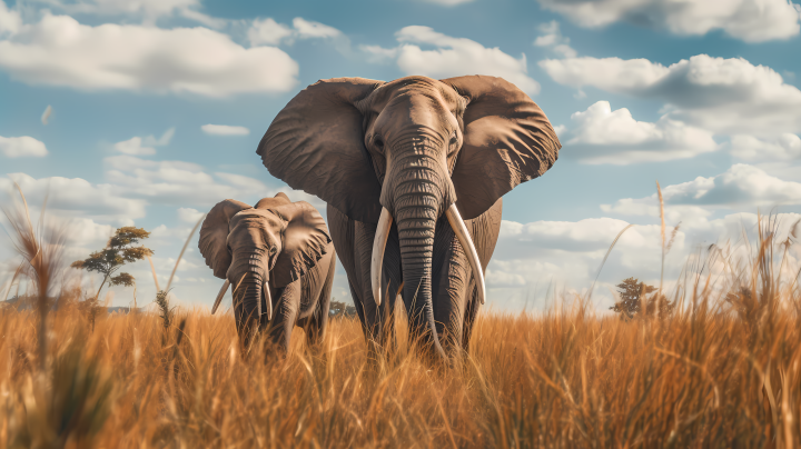草原上漫步的大象摄影图版权图片下载