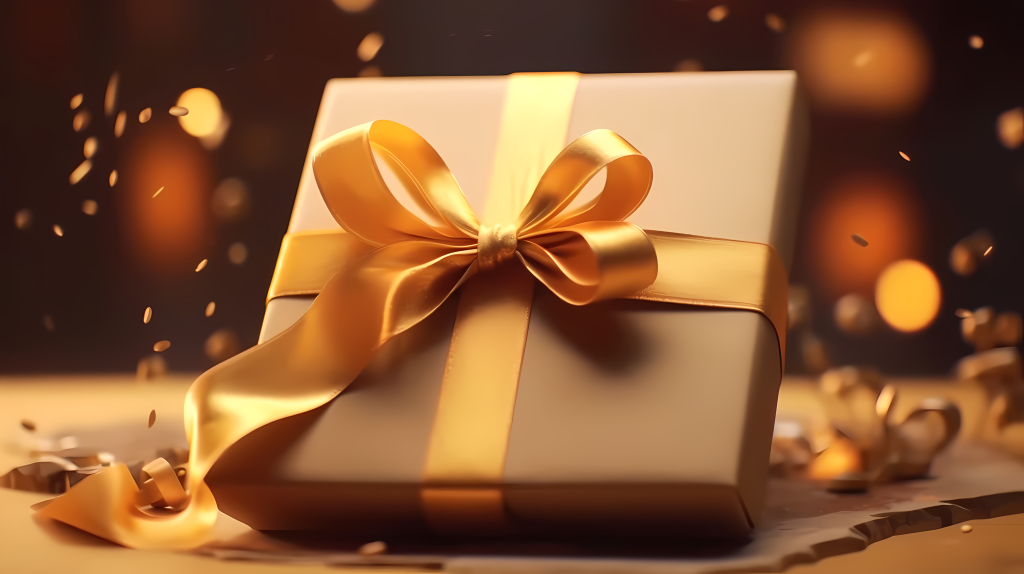 神秘温馨礼物金丝带与白信封摄影图版权图片下载