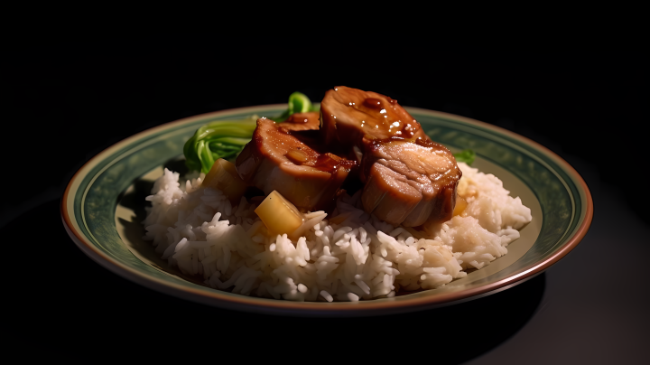 风味美食姜葱烤肉饭摄影图版权图片下载