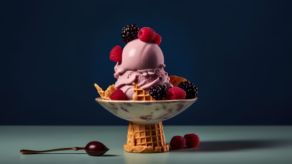 紫色蛋卷冰淇淋甜点摄影图