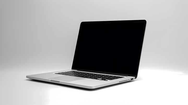 铝制笔记本电脑白底黑屏幕摄影图版权图片下载