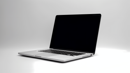 铝制笔记本电脑白底黑屏幕摄影图