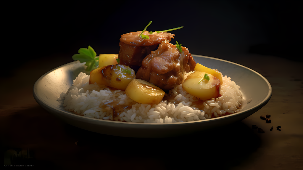 色香味俱全的姜片蒸肉饭摄影图版权图片下载