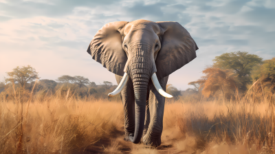 大象观察记录大象悠然草原漫步摄影图