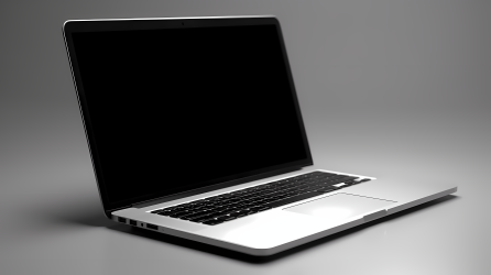 铝质笔记本电脑白底黑屏摄影图