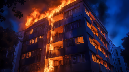 燃烧的房屋黑蓝之火摄影图