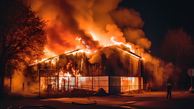 深夜着火的建筑物摄影图