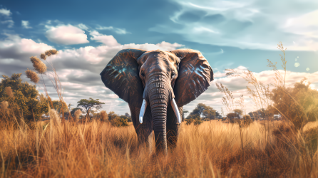 大象悠然草原漫步摄影图