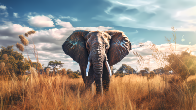 大象悠然草原漫步摄影图