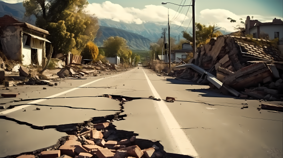 自然灾害地震损毁的道路摄影图