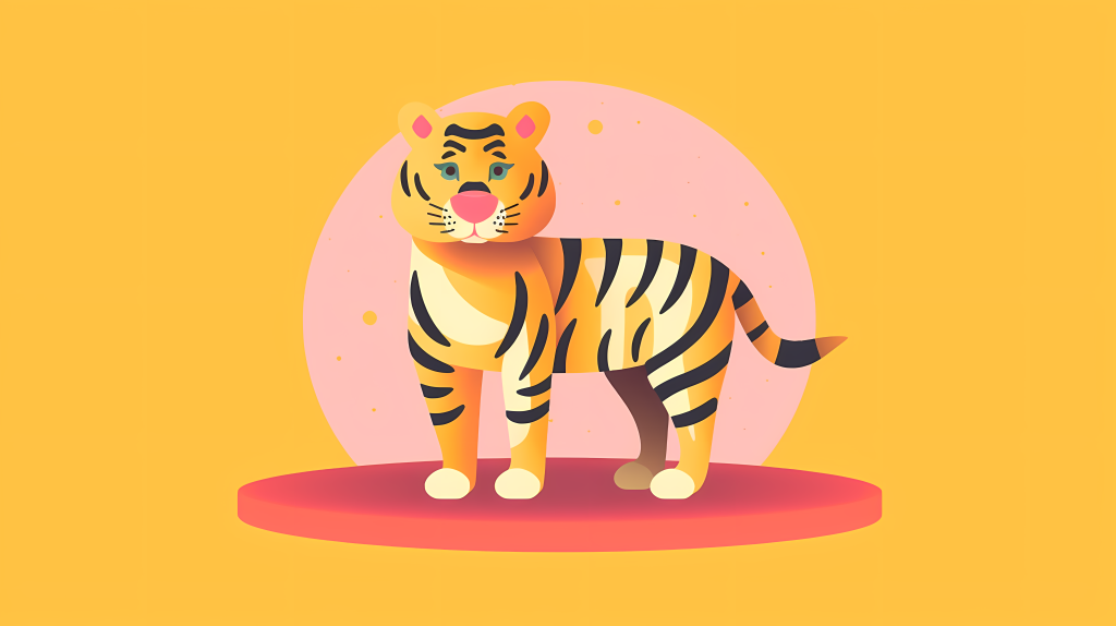 可爱的黄背景卡通老虎摄影图版权图片下载