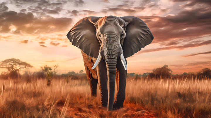 日落下的大象景色摄影版权图片下载
