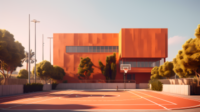 现代混凝土建筑篮球场