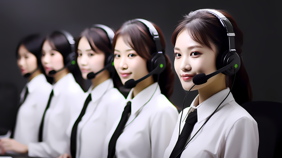 亚洲售后客服人员佩戴头戴式耳机的真实照片摄影图