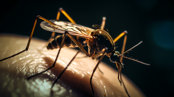 人体肌肤上的黑金色蚊子摄影图