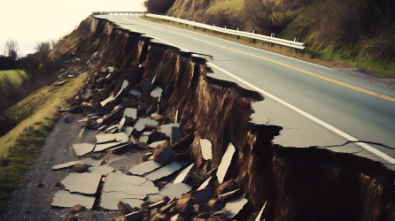 倒塌山体上的公路异形结构摄影图