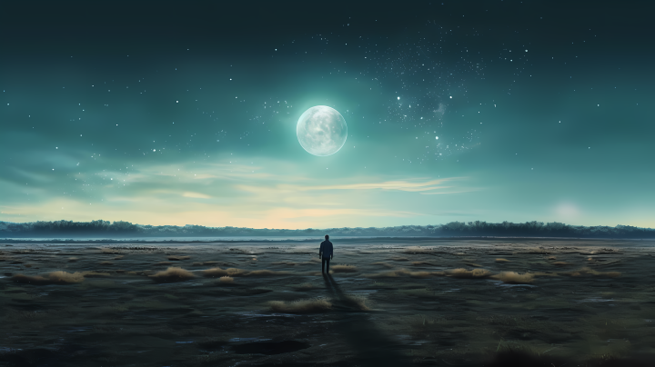 月光外的孤独男子摄影图版权图片下载