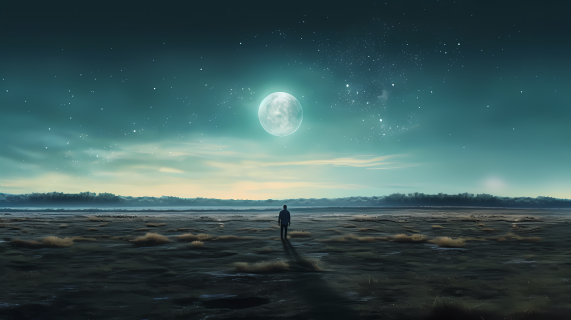 月光外的孤独男子摄影图