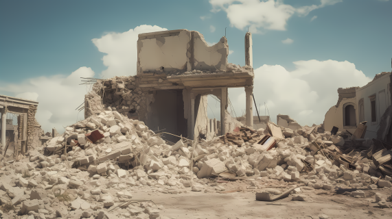 现代城市废墟与碎石记录摄影图