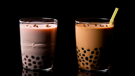 两杯波霸珍珠奶茶椰奶摄影图
