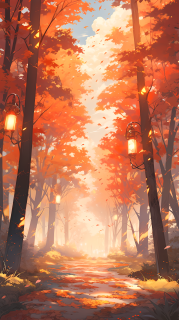 秋日林间红色枫叶落叶摄影图