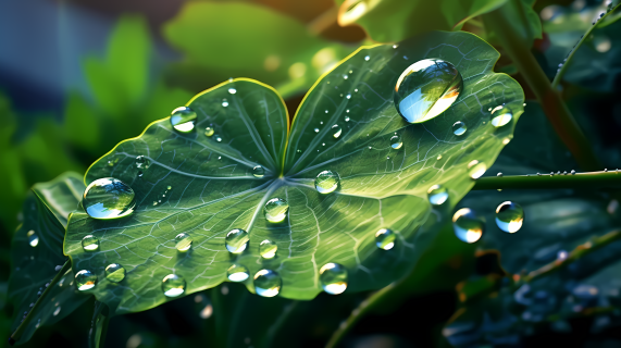 大自然中的绿叶露珠摄影图