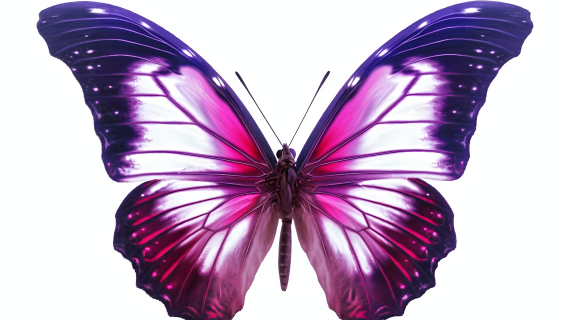 紫粉蝴蝶悬浮白底摄影图