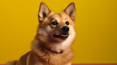 日式风格小狗黄色背景摄影图