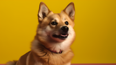 日式风格小狗黄色背景摄影图