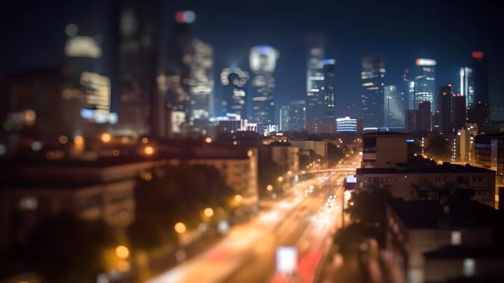 夜色朦胧的街景摄影图版权图片下载