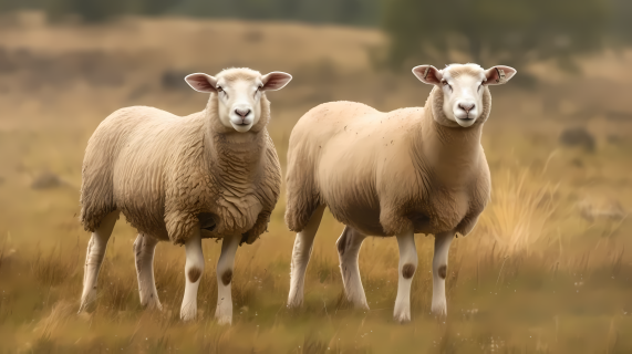 三只羊在空草地上的线条摄影图片