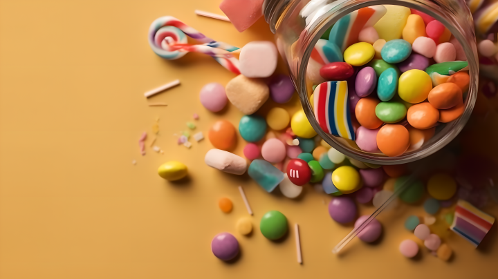 五彩缤纷的糖果和棉花糖摄影图版权图片下载