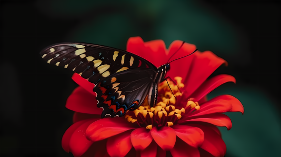 红花上的蝴蝶Y2K审美、超然主义与自然主义美学的结合摄影图