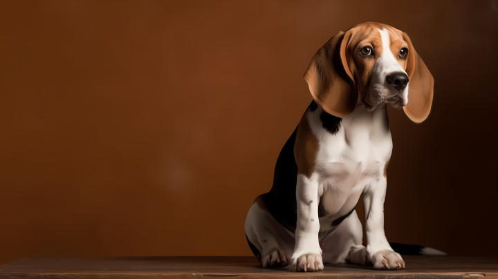 木桌上的比格犬摄影版权图片下载