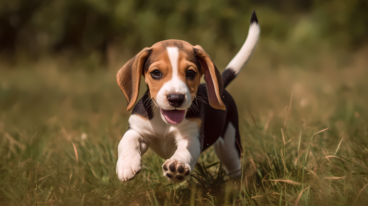 草地上小猎犬的奔跑抓拍摄影图版权图片下载