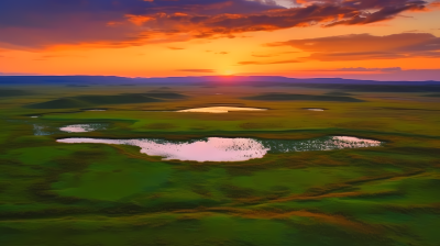 丰饶田野上色彩斑斓的落日摄影图