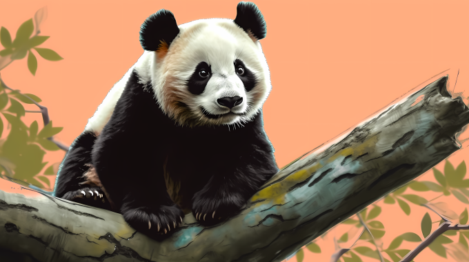 熊猫坐树枝爆炸色毛皮摄影图