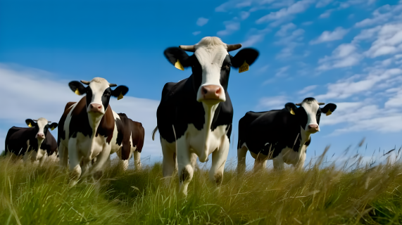 牛在草坪上的摄影图片