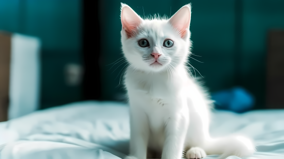 白猫蓝眼注视着某物的摄影图片
