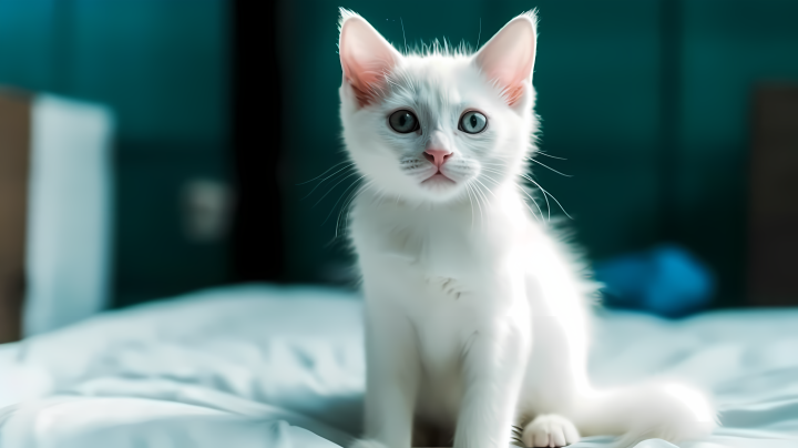 白猫蓝眼注视着某物的摄影版权图片下载