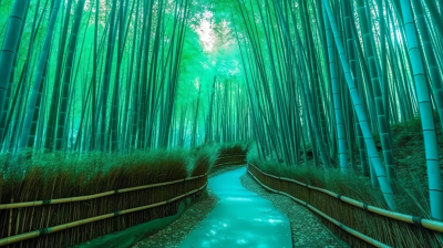 竹林幽径，翡翠青松间的迷幻摄影图