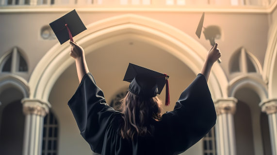 毕业生抬起学位帽的宗教象征风格摄影图片