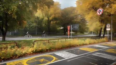 百叶窗格子式的自行车标志绿灯柱摄影图片