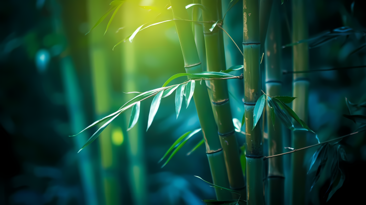 竹林阳光下的连接——奇幻超现实摄影图版权图片下载
