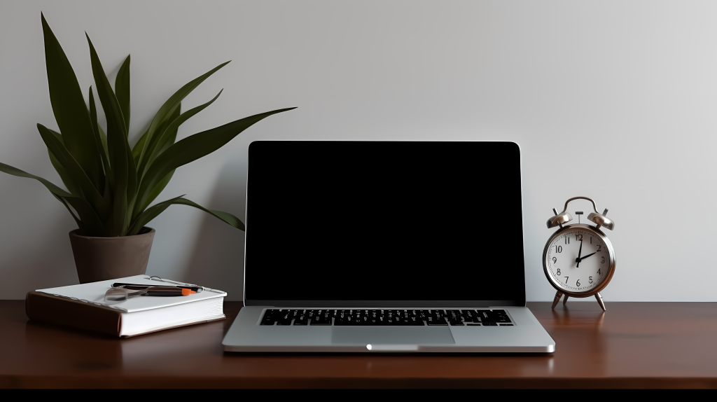 清新简约风格的空白笔画电脑桌摄影图片