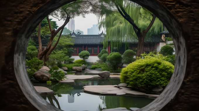 石林皇家园林中椭圆形开口映射球体摄影图